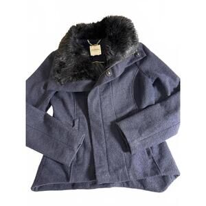 BEBE Dark Navy Blue short wool/blend Y2K Faux fur collar Full Zip Wms Sz Medium